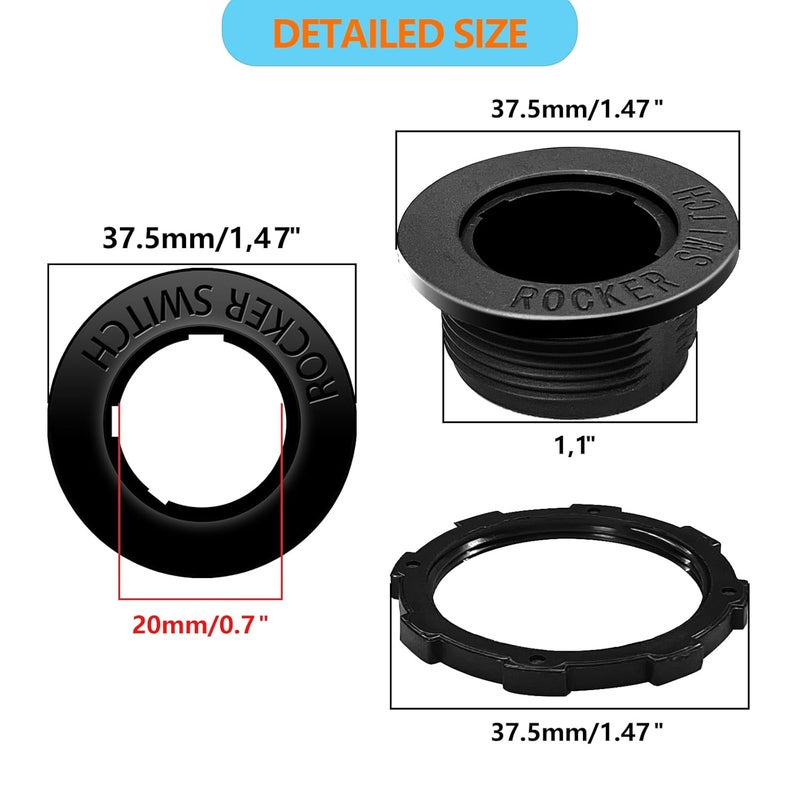 SDAQGE Round Rocker Switch Shell, 6PCS Black Injection Molding Process Shell, Can Be Used with Matching of Round Switch with a Diameter of 20mm, Suitable for Marine, Car, Car, Rv Etc - Image 2